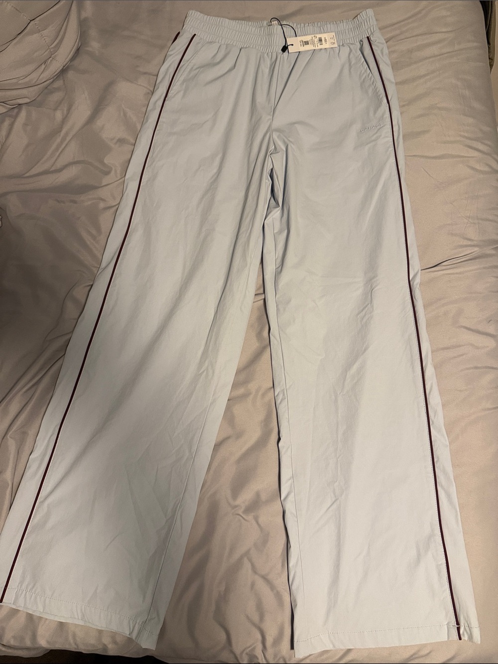 Woman’s Light Blue Track Pants with Maroon Piping